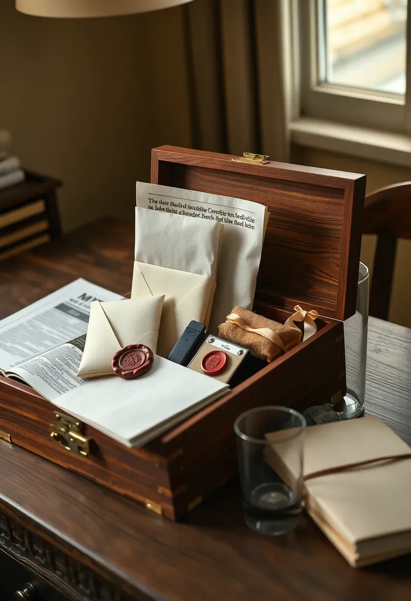 memory box time capsule baby basket with a wooden keepsake box sealed envelopes photos a lock of hair container and a letter from the parents