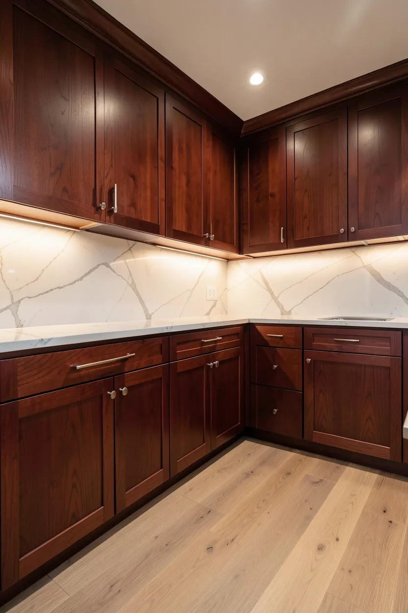 Rich Cherry Cabinets with Light Wood Floors