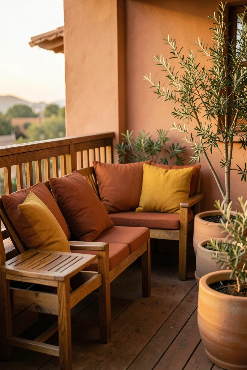 Warm Earthy Balcony with Wooden Accents