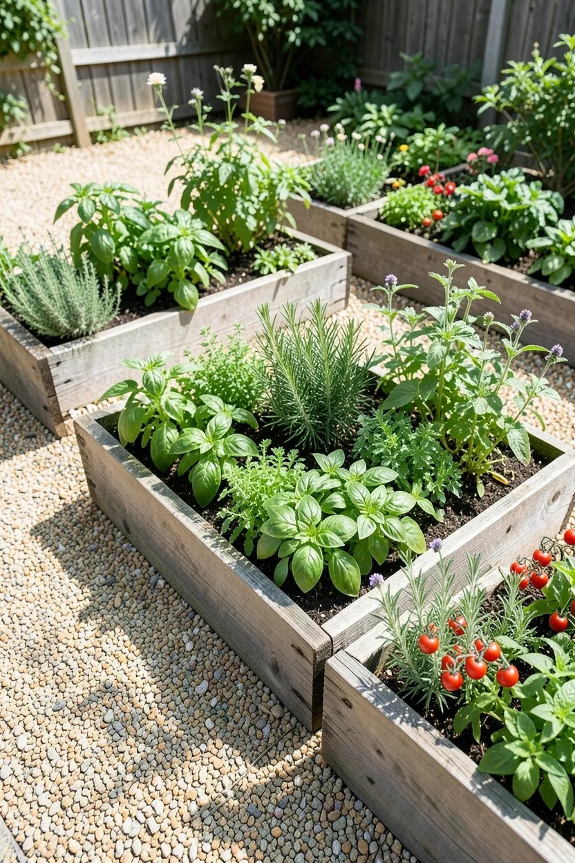 Gravel Patio with Edible Garden
