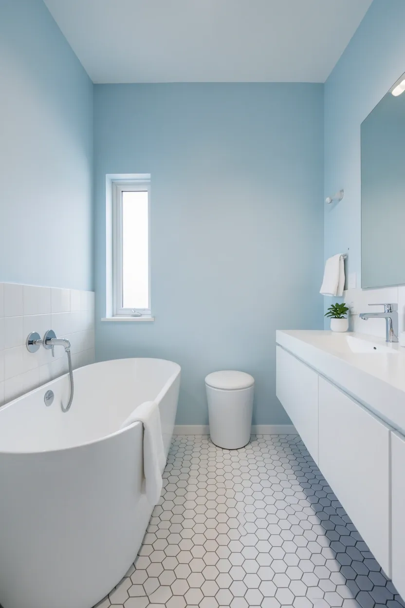 Minimalist Blue and White Spa Bathroom