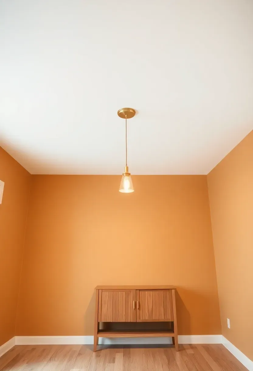 Basement room with a freshly painted bright white ceiling creating visual height above warm-toned walls