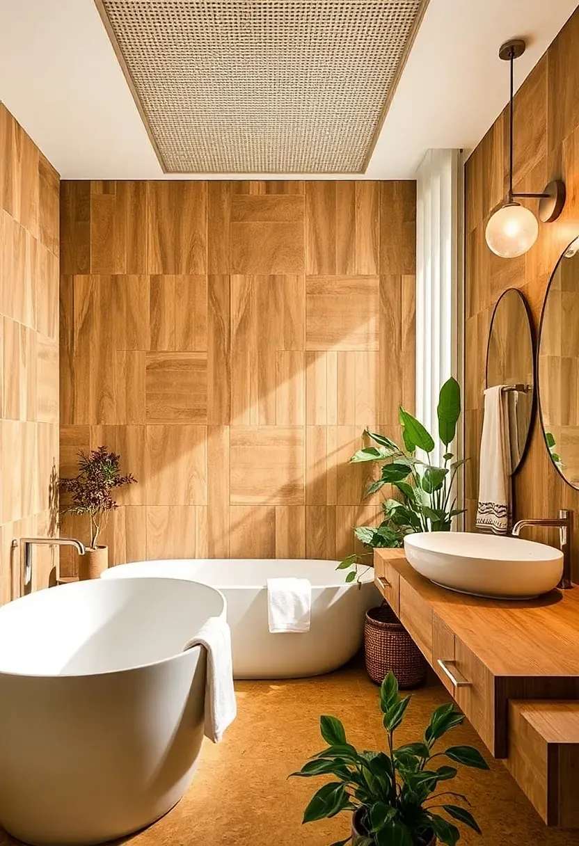 Serene bathroom with thick cotton bath mat heavy curtain and wall art reducing echo for a peaceful atmosphere