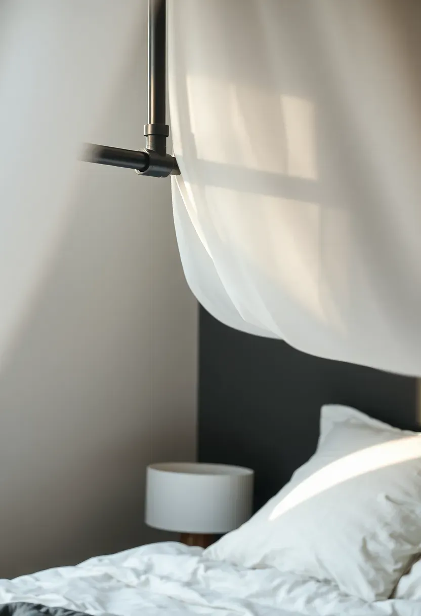 Sheer canopy on a black ceiling rod