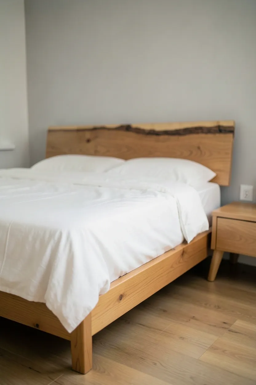 Minimalist Bed Frame with Live Edge Wood Accents