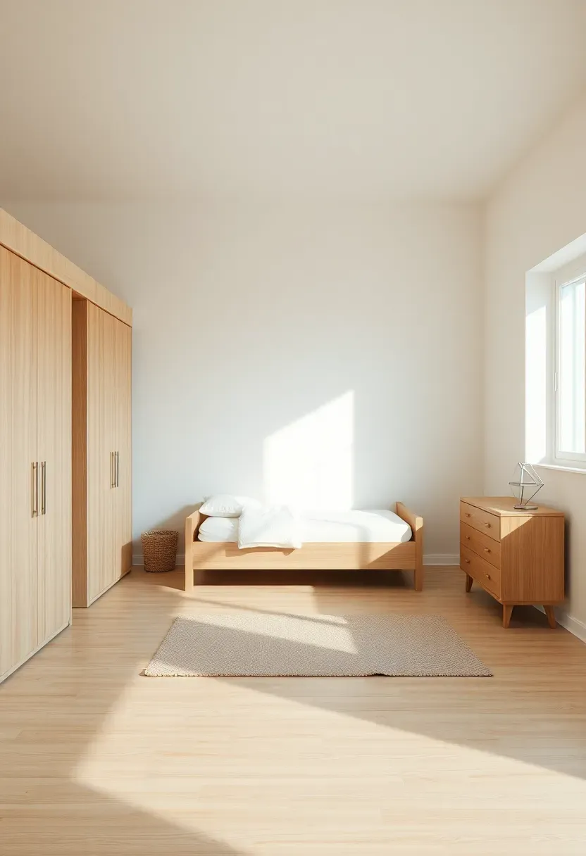 Generous negative space in organized bedroom