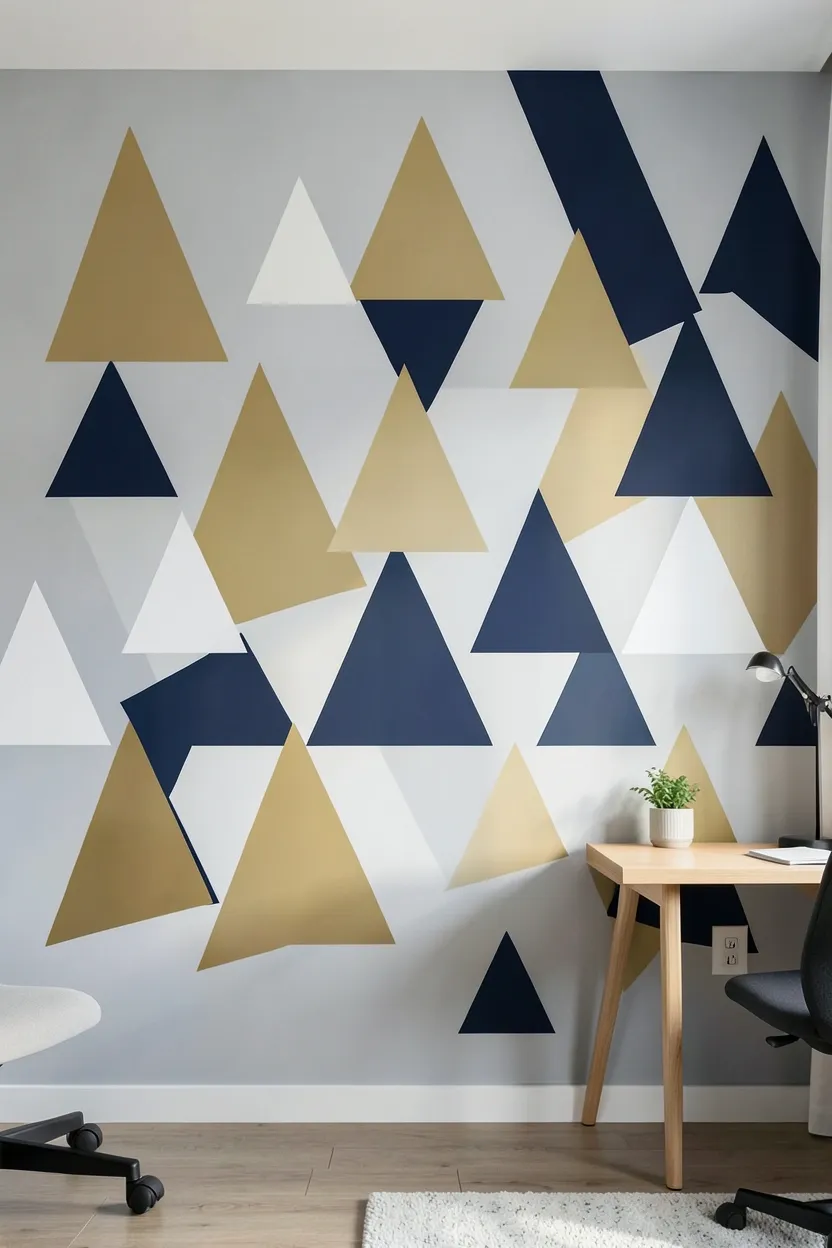 Modern geometric hexagon wall decals arranged in a pattern on a white teen bedroom wall