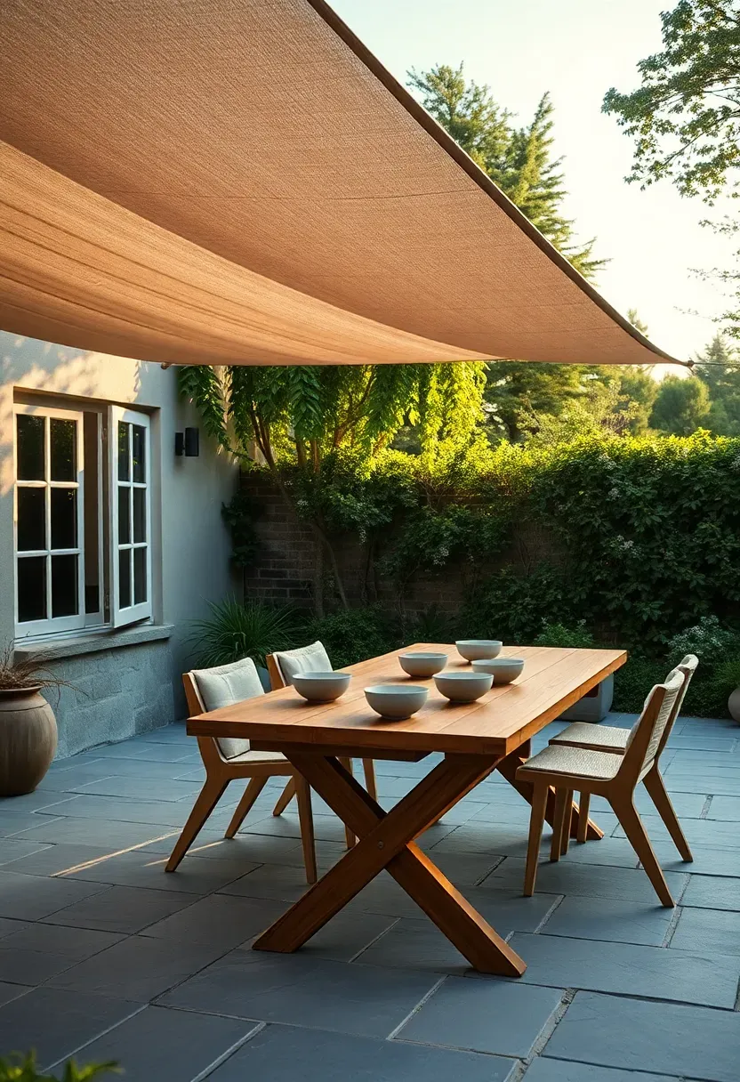 Bluestone dining terrace with linen shade