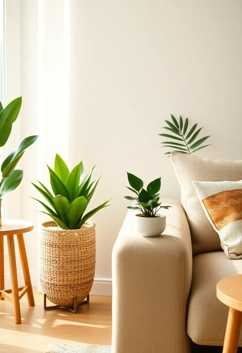 Layered plant cluster in woven planters