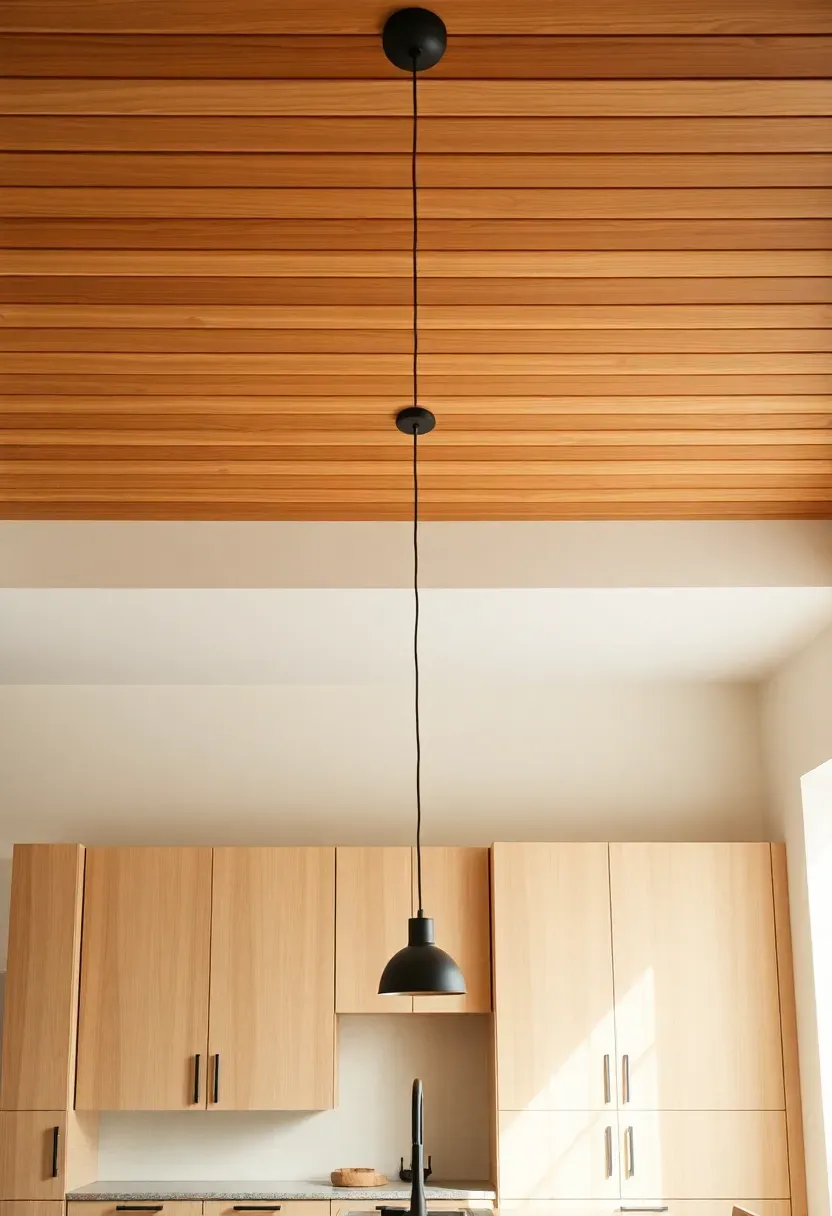 Wood ceiling slats for soft warmth