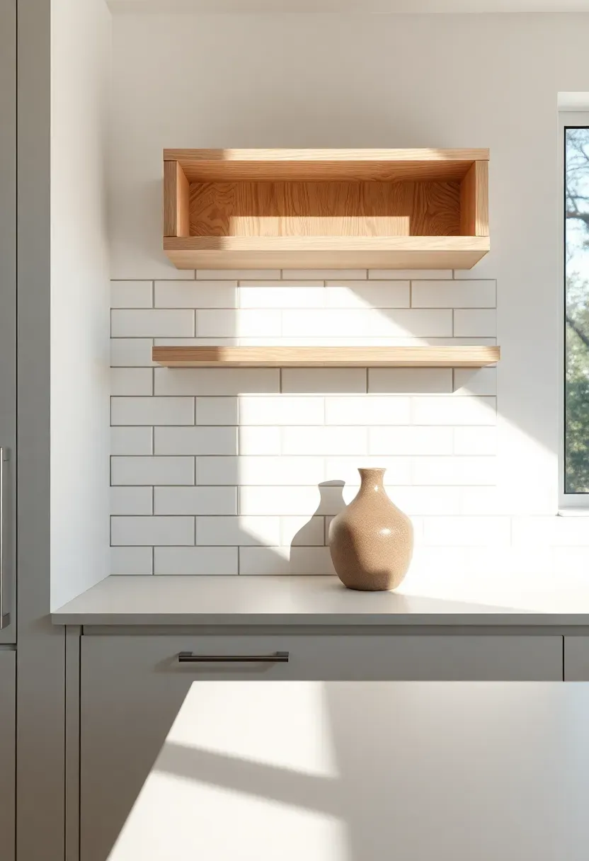 skinny elongated subway tile in warm white backsplash with dark grout lines in a minimalist kitchen