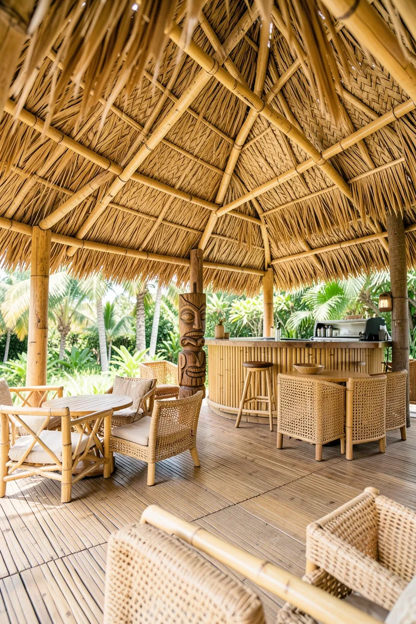 Tropical Thatch Roof Covered Patio