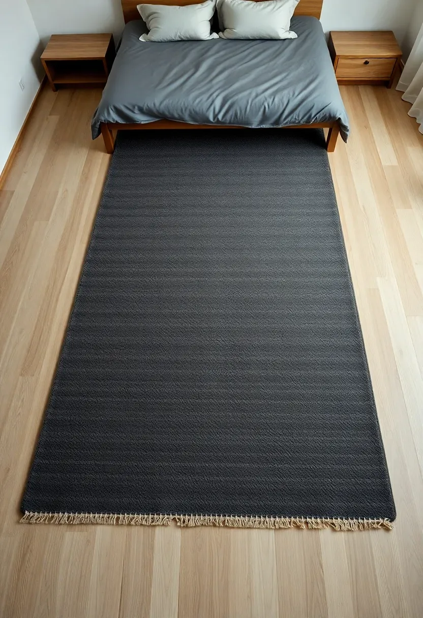 Long wool runner rug at bedside or foot of bed