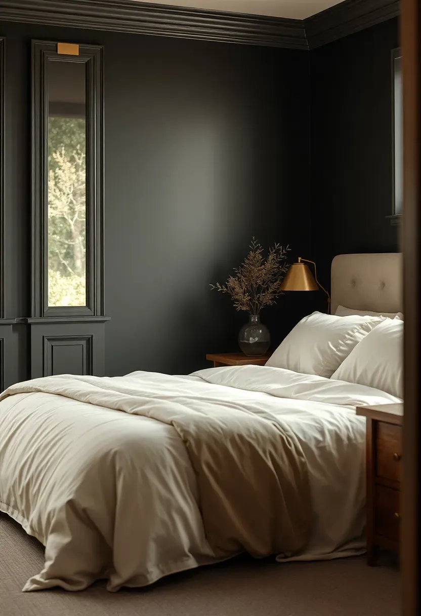 Soft black limewash with warm brass trim