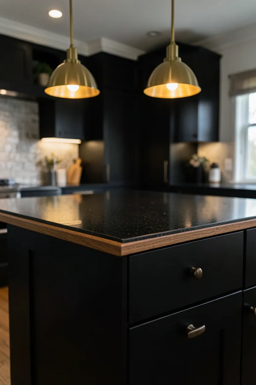Moody Kitchen With Brass Hardware