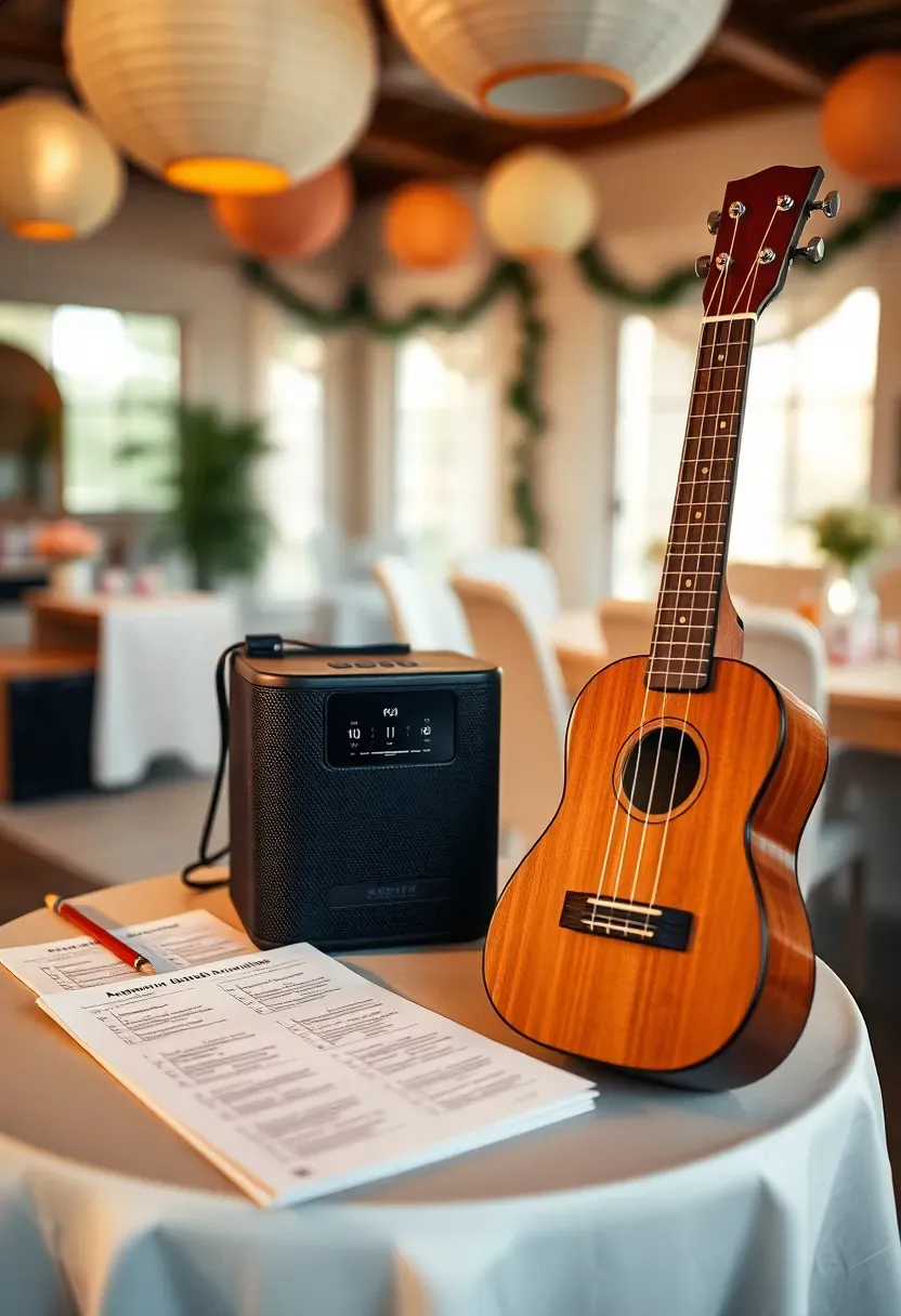 a person playing guitar chords at a baby shower while guests try to name nursery songs