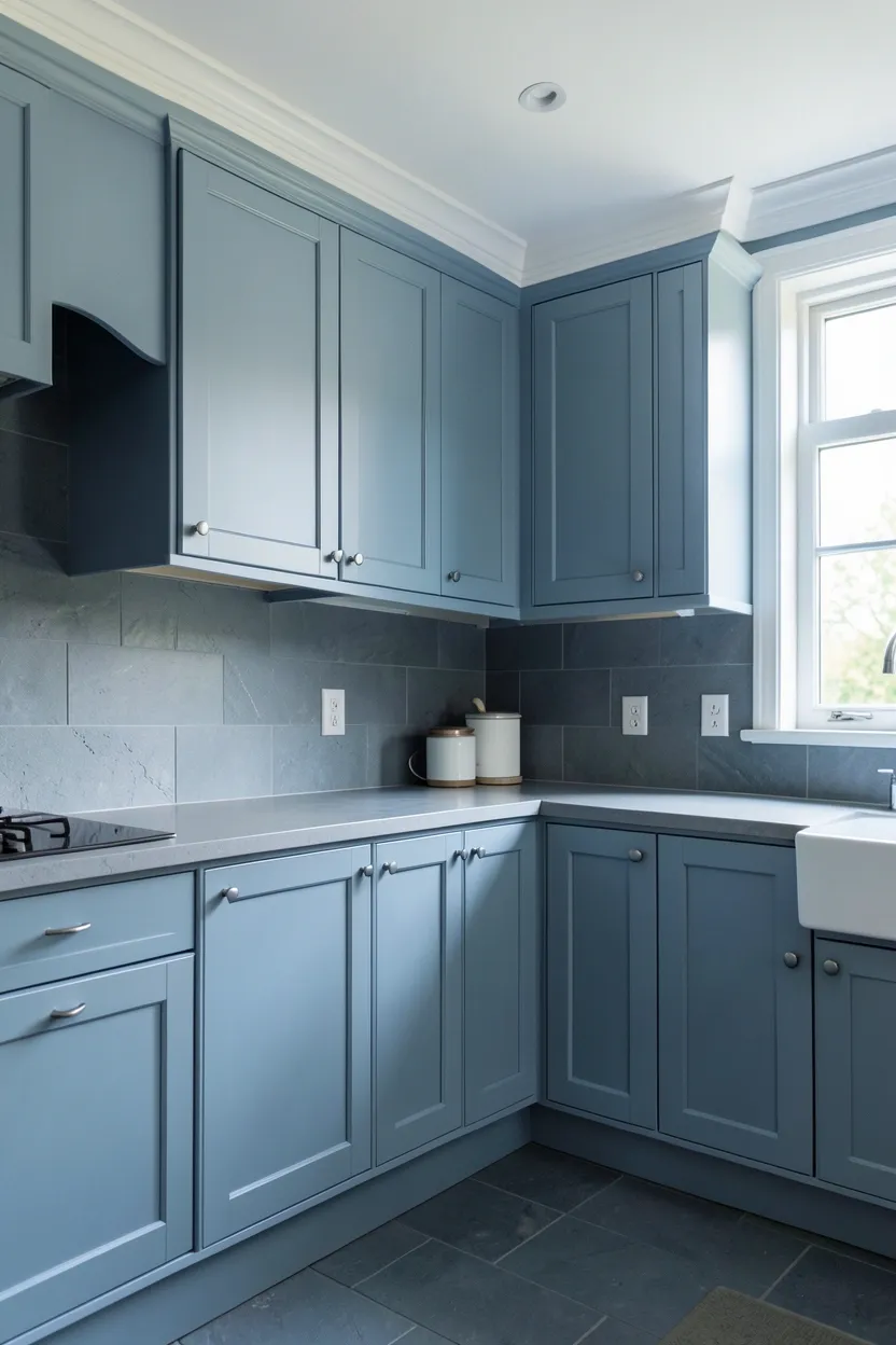 Slate Blue Kitchen with White Trim