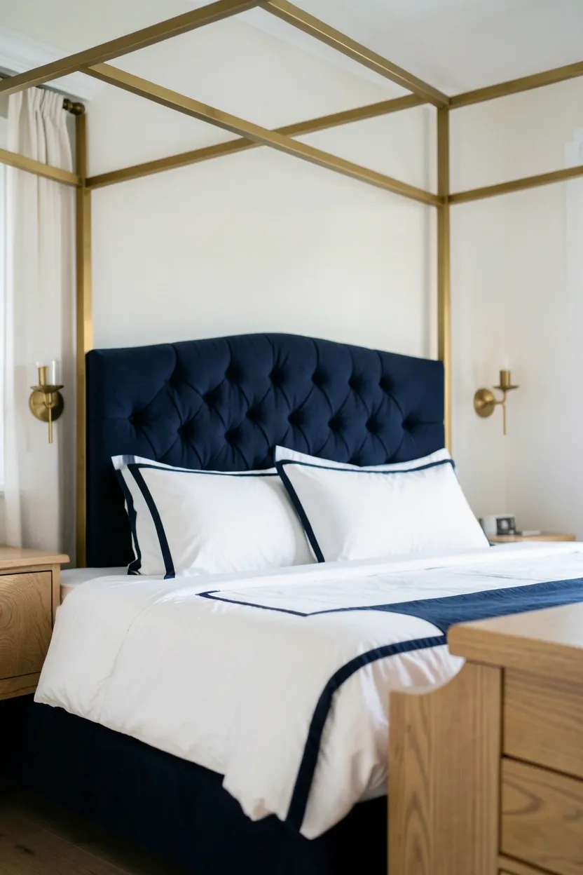 Traditional Navy Blue Canopy with Brass Frame