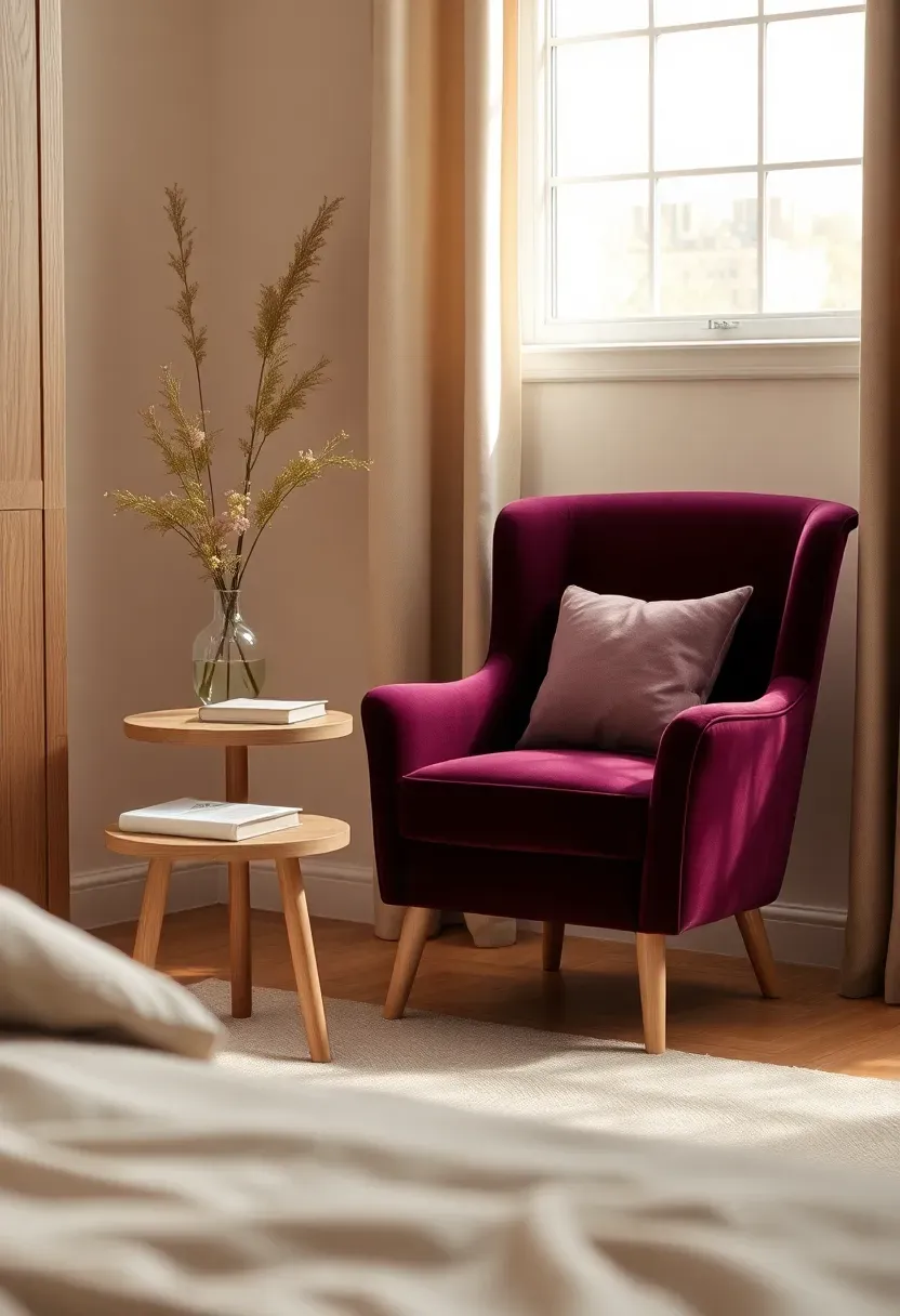 Deep plum velvet accent chair