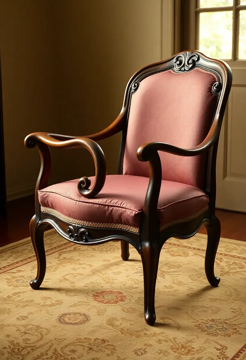 Organic-form Art Nouveau furniture with curved legs and carved floral details on a sofa