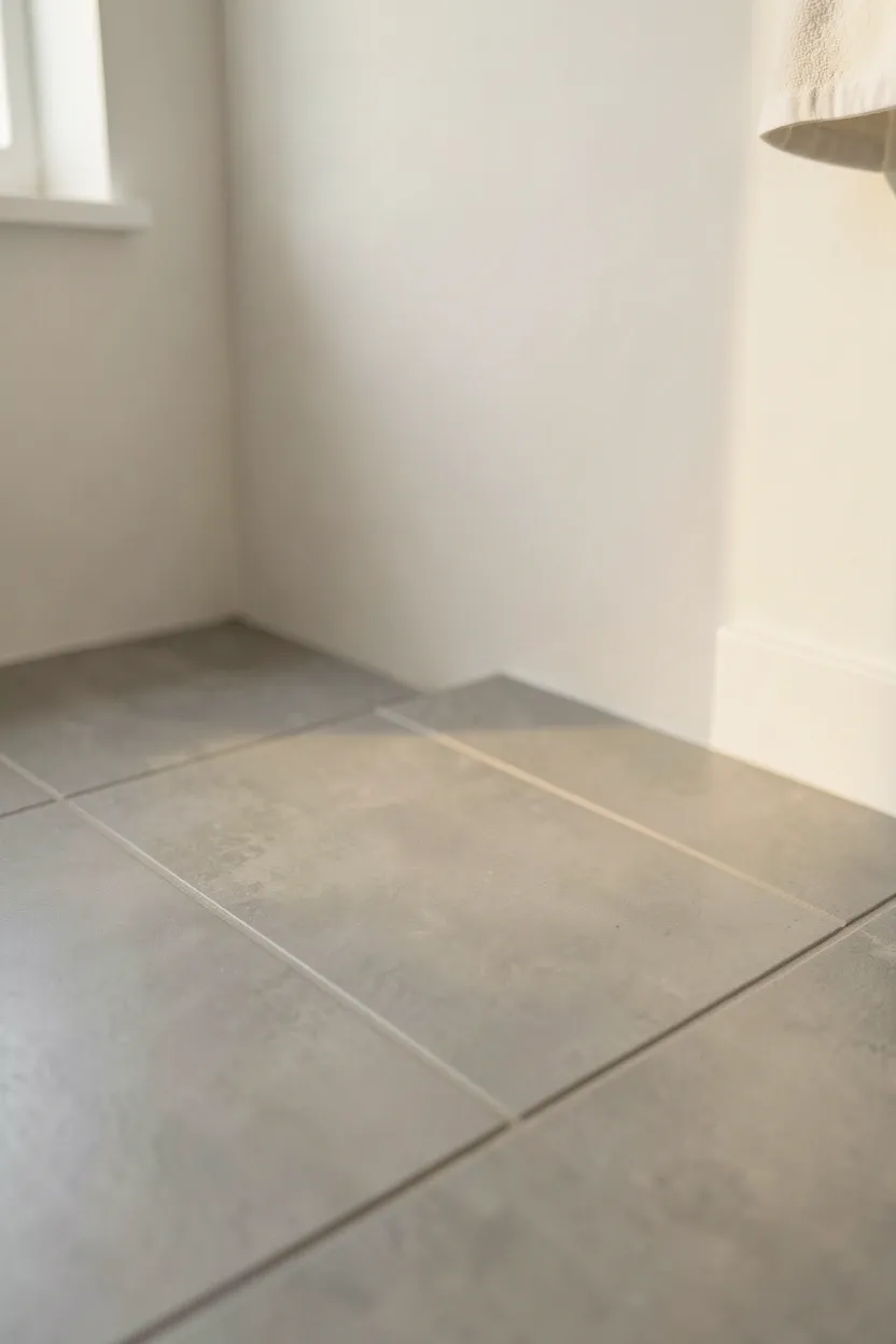 Matte warm beige porcelain tile on bathroom walls and floor creating a calm, seamless modern look