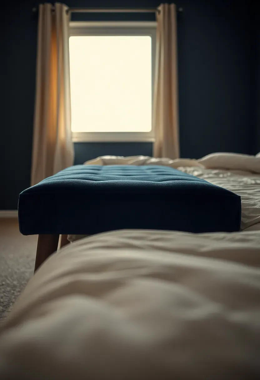 Midnight velvet bench at the foot