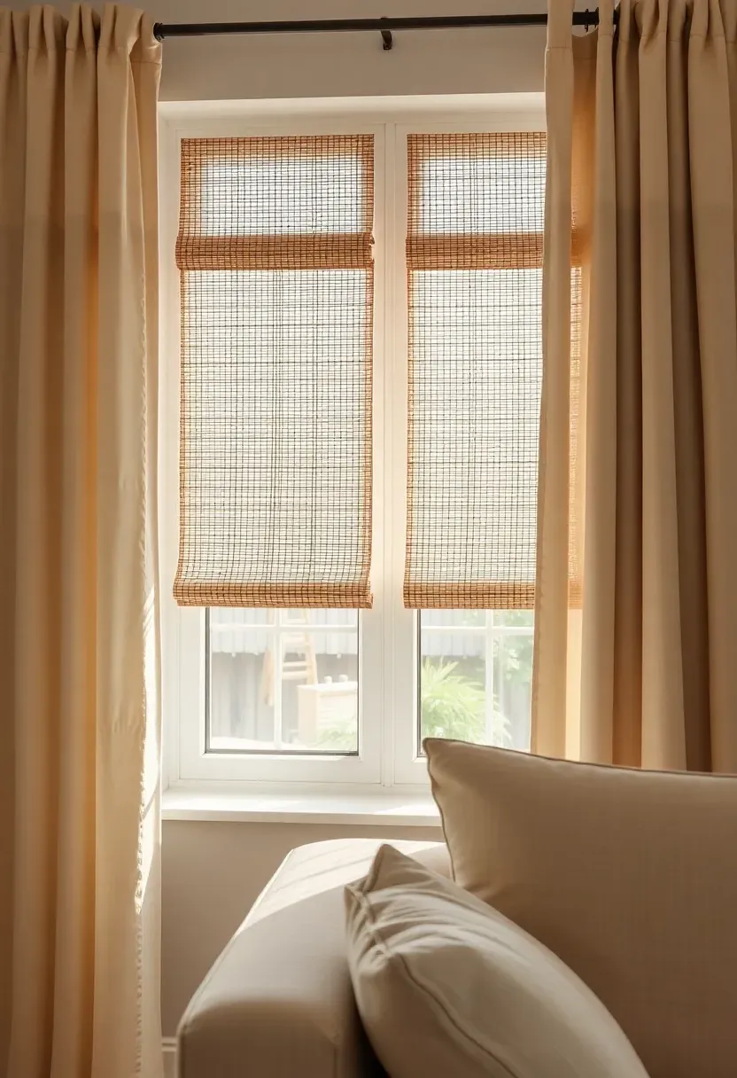 Linen curtains paired with bamboo shades