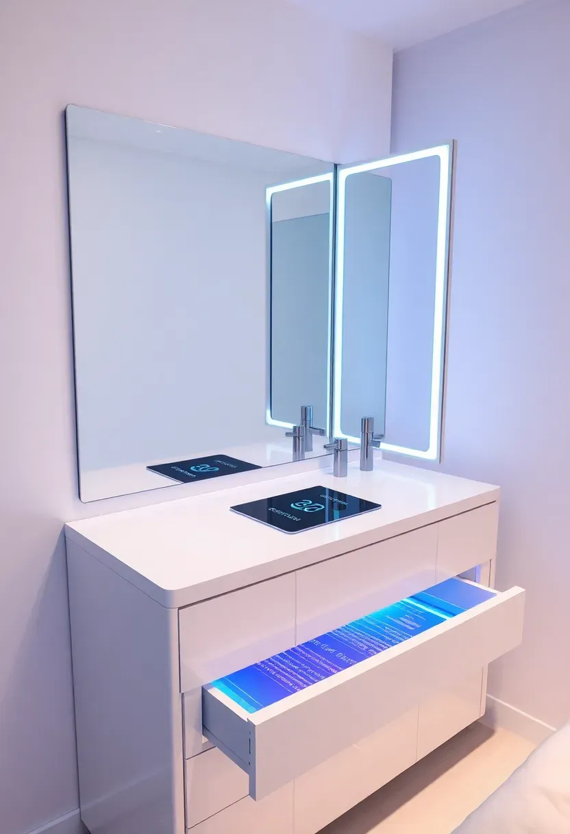 futuristic high-tech beauty station with integrated devices and smart features
