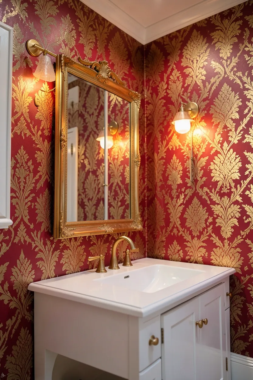 Red Wallpaper with Gold Accents