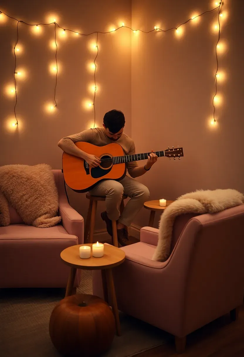 baby shower lullaby lounge with acoustic guitarist soft lighting and cosy seating area