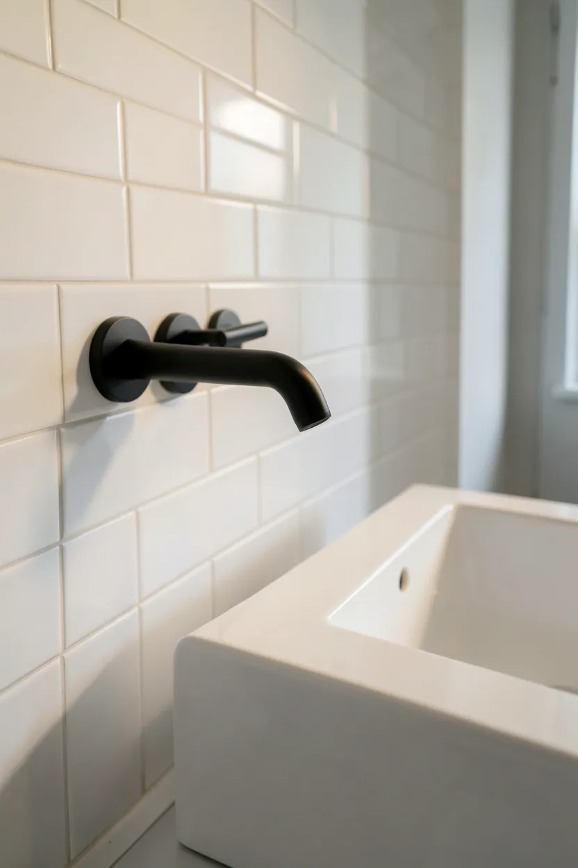 Black bathroom vanity with warm brass hardware and white marble countertop for luxurious contrast