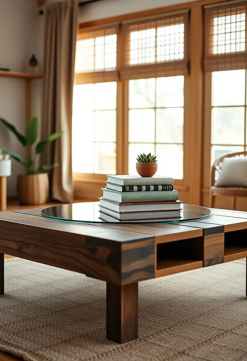 DIY pallet coffee table with glass top in a sunroom with plant decor