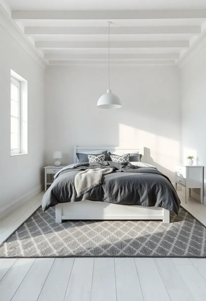 All-White Sanctuary with Grey Layered Bedding