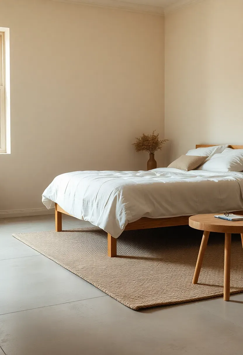 Microcement floor with wool rug island
