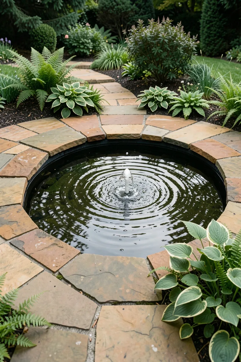 Flagstone Patio with Water Feature