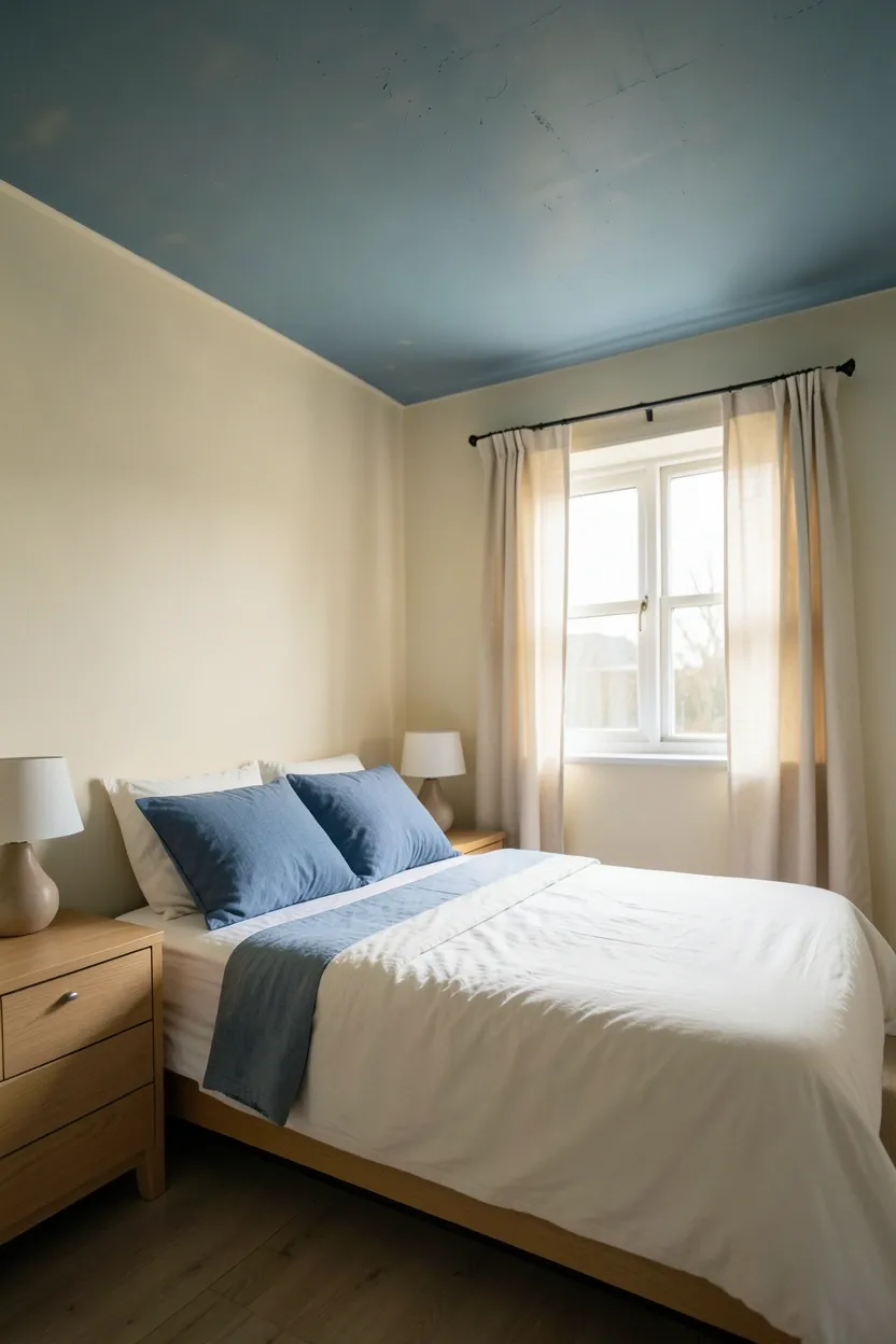 Navy Bed Frame with Cream Accents
