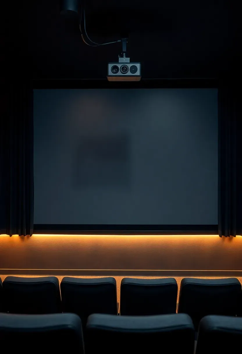 basement projector wall with dark acoustic panels and recessed seating area for movie nights