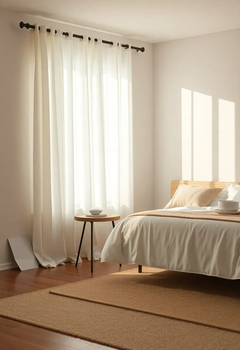 Sheer white curtains on black hardware