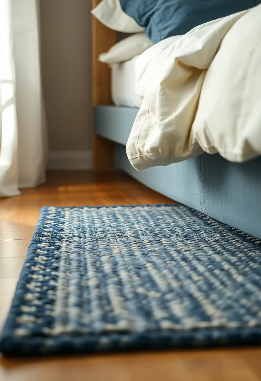 Tonal blue rug layering