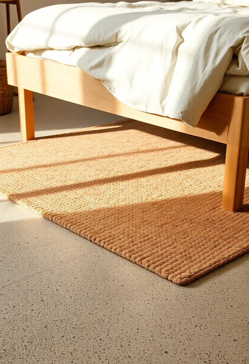 Microcement floor with wool rug island