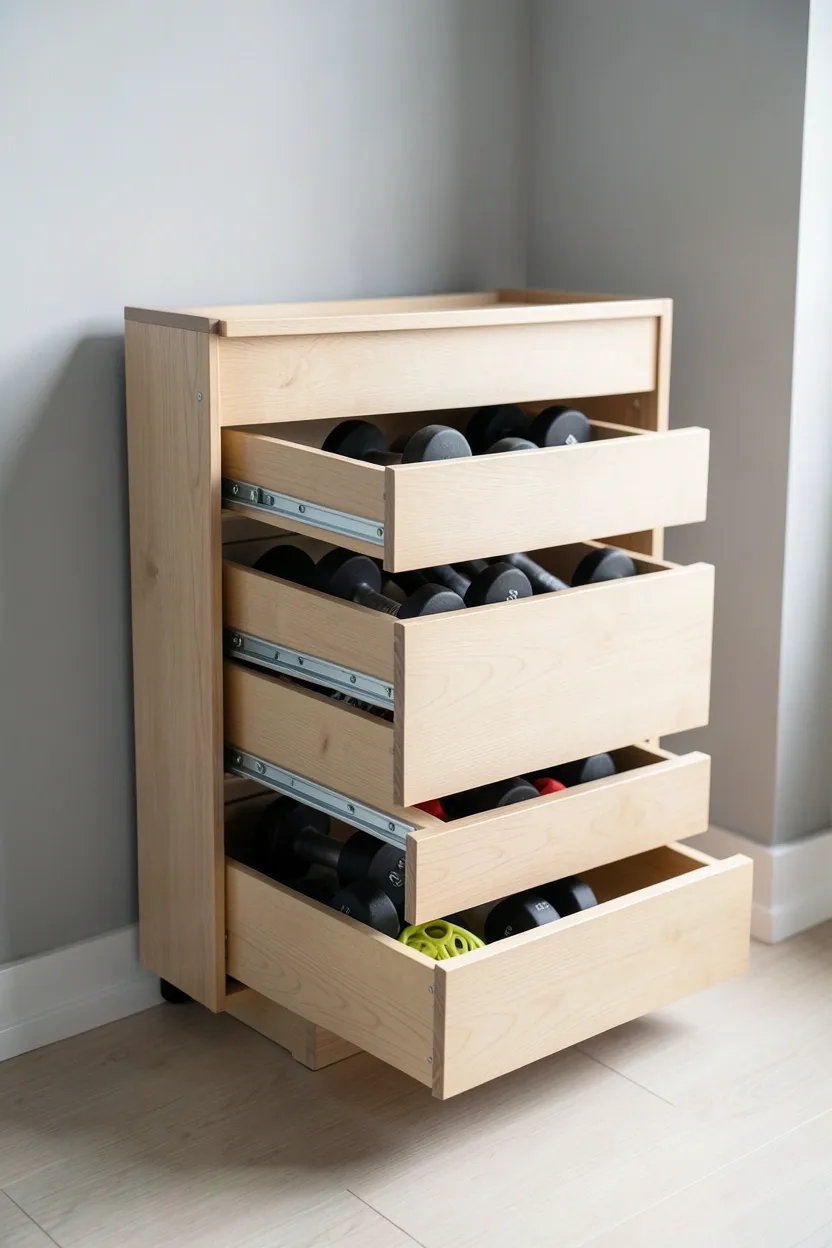 Freestanding multi-drawer organizer for home gym equipment — portable, no-installation storage solution perfect for apartment renters
