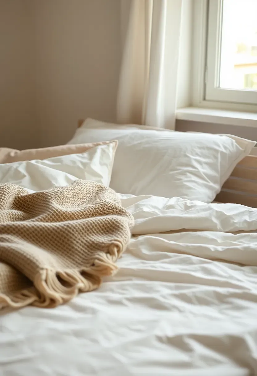 Linen bedding mix with a textured throw