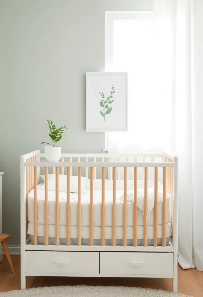 muted mint and white Scandinavian nursery for baby girl with clean minimal design