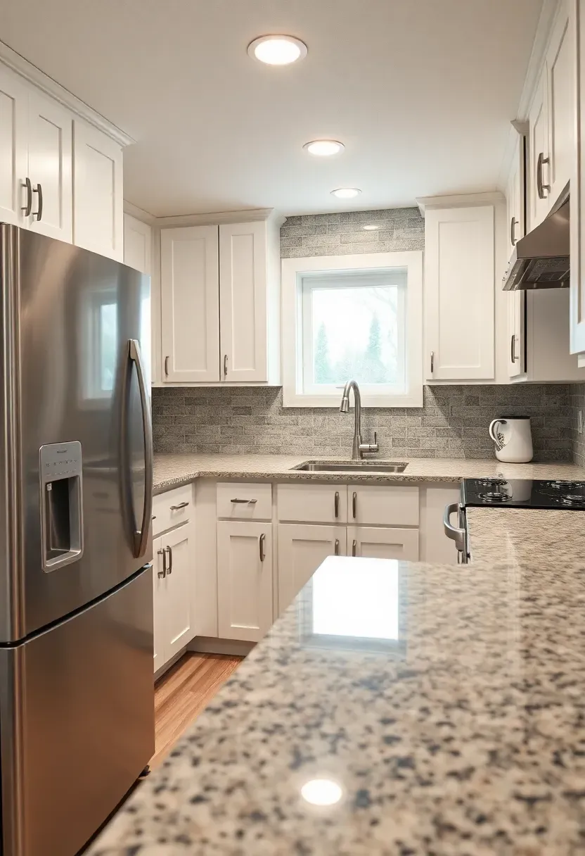 Complete basement rental kitchen with full-size stainless appliances, granite countertops, white shaker cabinets, and a window above the sink