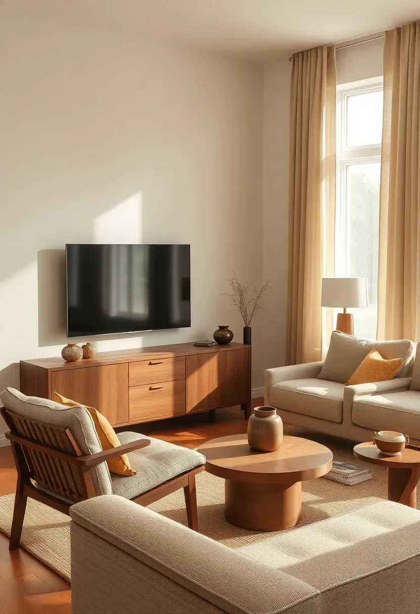 Walnut-veneer media console with layered lighting