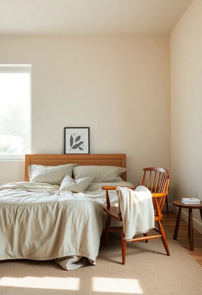 Bedroom being rearranged with bed centered on a wall and furniture repositioned to create a more balanced, spacious layout