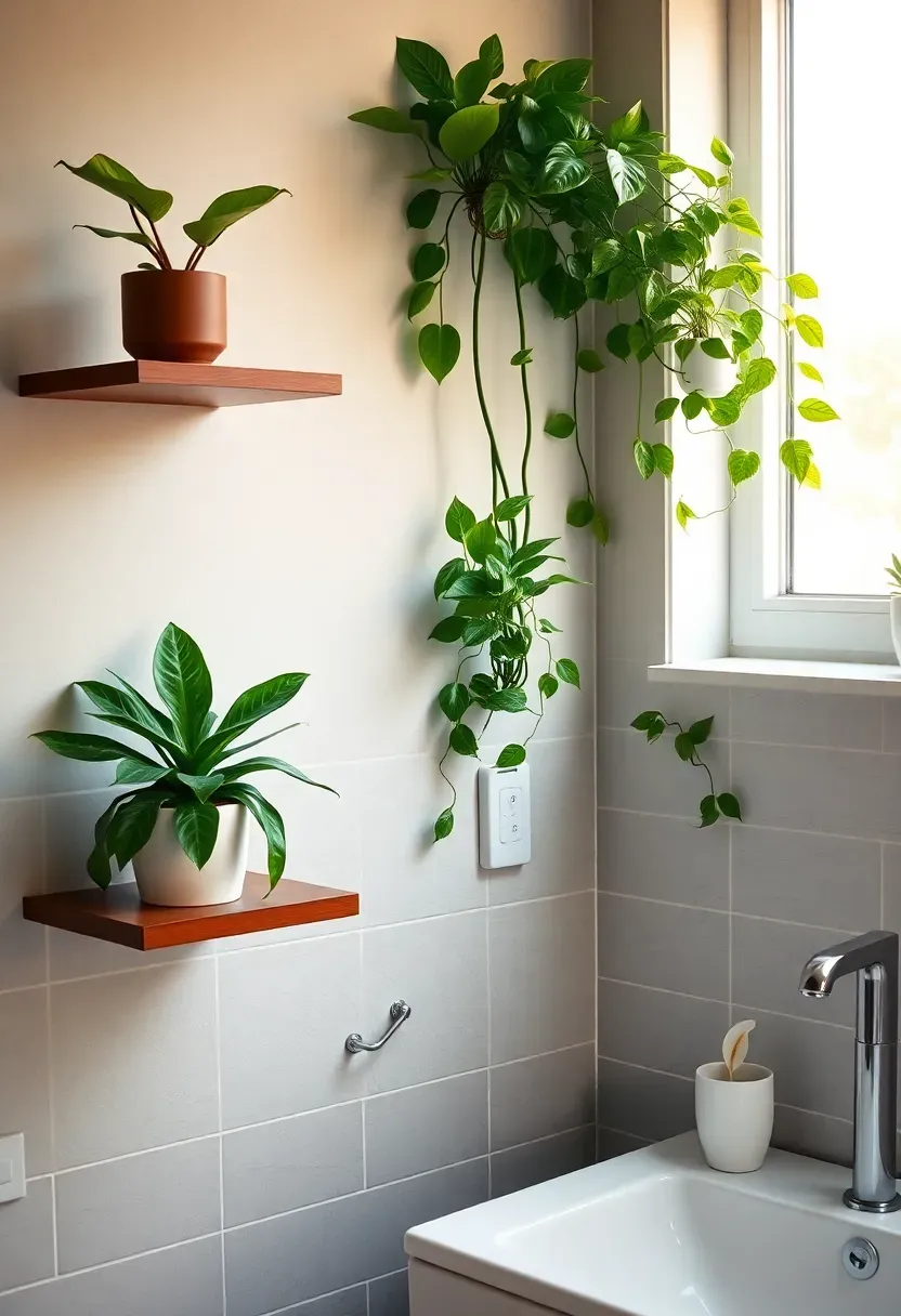 White frosted roller blind on a bathroom window filtering soft natural light into a calm, neutral modern bathroom