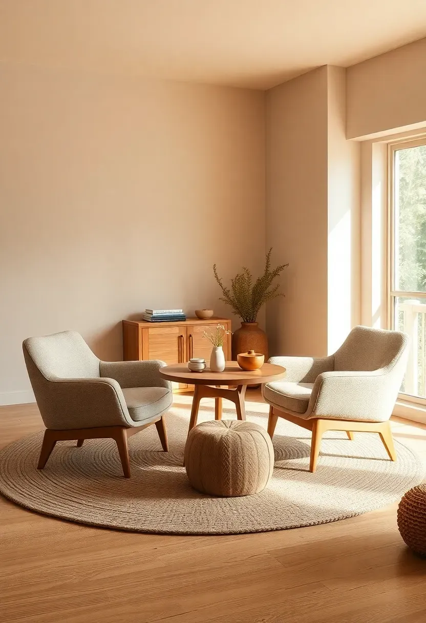 Pair of lounge chairs around a round table