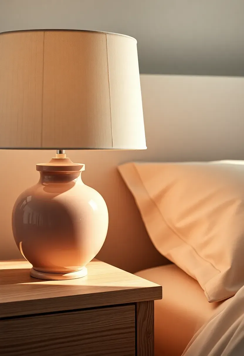 Rose-toned ceramic bedside lamp