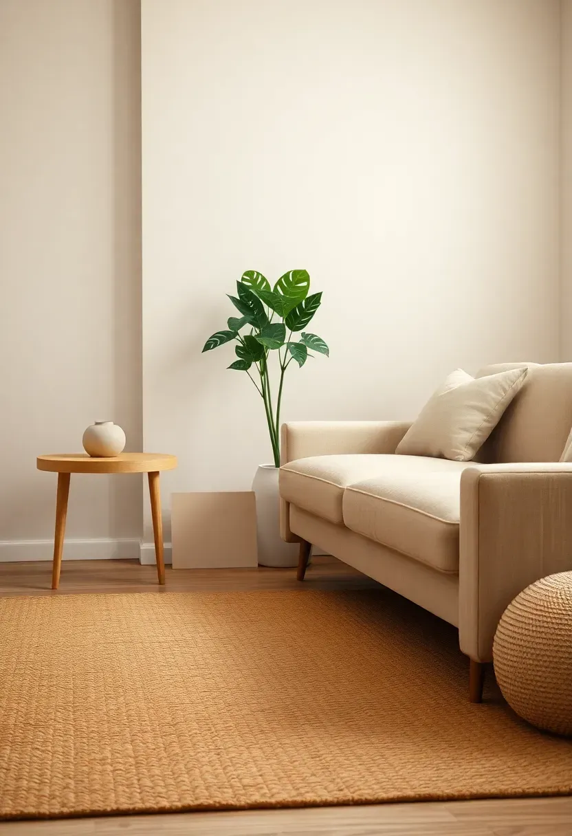 Soft Zoning with a Jute Rug and Plant Screen